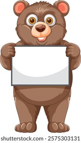 Adorable bear with a blank signboard