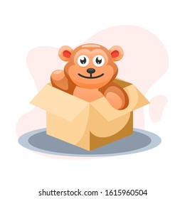 ADORABLE BEAR IN THE BOX CARTOON VECTOR