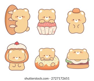 Adorable Bear Character Illustrations Set: Sweet Treats Edition