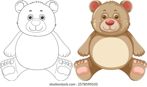 Adorable bear with color and outline versions