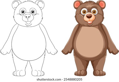 Adorable oso con versiones coloreadas y delineadas