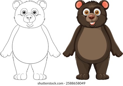 Adorable bear with colored and outlined versions