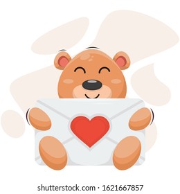 adorable bear with envelope love cartoon vector