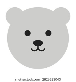 Adorable bear face icon featuring simple black eyes and nose on a soft gray background. Minimalist style suitable for children's themes, apps, or branding.