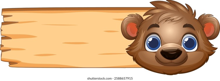 Adorable bear face next to a wooden sign