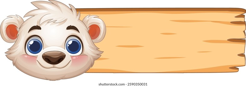 Adorable bear face next to a wooden sign