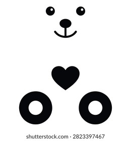 Adorable bear face riding a simple bicycle with a heart symbol. Minimalist design perfect for Valentine's Day, love, cycling, and travel themes.