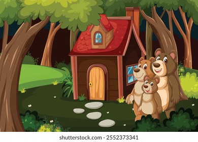 Adorable bear family enjoying the outdoors, perfect for children's books and illustrations