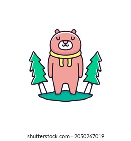 Adorable bear in forest illustration. Vector graphics for t-shirt prints and other uses.