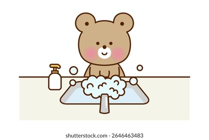 Adorable Bear Handwashing – Kids Hygiene Vector for Education