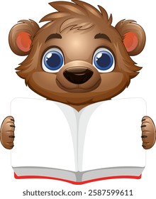 Adorable bear holding an open book, learning joyfully