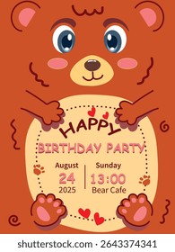 Adorable Bear Kids' Birthday Party Invitation Template in Playful Cartoon Style
