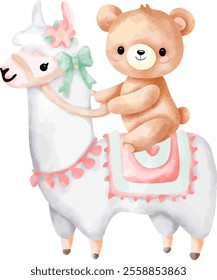 Adorable Bear and Llama Clipart