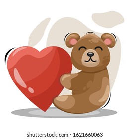 adorable bear with love cartoon vector