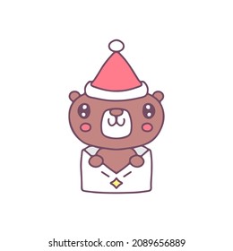 Adorable bear with love letter celebrate Christmas illustration. Vector graphics for t-shirt prints and other uses.