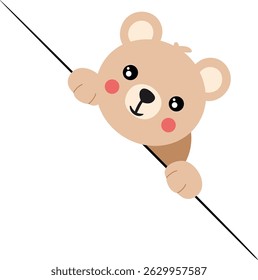 Adorable Bear Peeking Over Diagonal Line