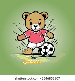 "Adorable Bear Playing Soccer in a Fun Urban Scene" design graphic illustration vector.