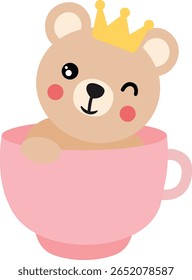 Adorável Príncipe Urso em uma Xícara de Chá Rosa
