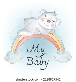Adorable Bear Sleeping on the Rainbow