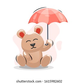 ADORABLE BEAR WITH UMBRELLA CARTOON VECTOR