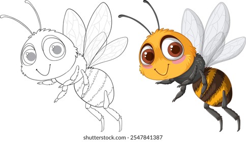 Abeja adorable con ojos grandes y alas detalladas