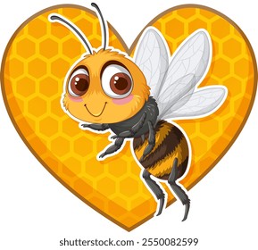 Abeja adorable delante del corazón del panal