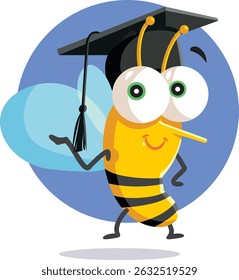 
Adorable Bee Mascot Graduating from School Vector Cartoon Illustration. Educational mascot for school graduation celebration 
