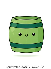 Adorable beer barrel. Kawaii style. Celebrate St. Patrick's Day. Vector cute illustration. Colorful and vibrant design. Perfect for use on posters, greeting cards, and menu designs for bars and pubs.