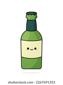 Adorable beer bottle. Celebrate St. Patrick's Day in kawaii style. Vector cute illustration. Colorful and vibrant design. Perfect for use on posters, greeting cards, and menu designs for bars and pubs