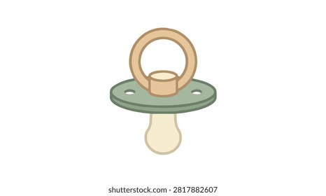 Adorable beige baby pacifier with round handle and soft nipple resting on a green base perfect for infant feeding health and safety