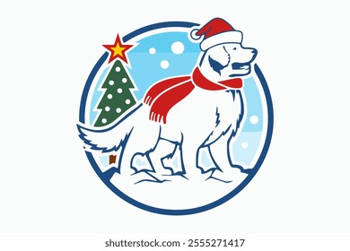 Adorable beige puppy Pug in a Santa's cap and with a red Christmas glass toy. New Year card, t-shirt composition, handmade vector illustration.
