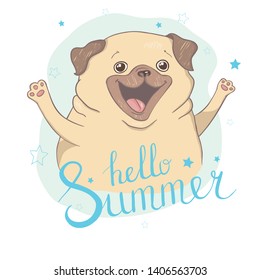 Adorable beige puppy Pug . Vector illustration.