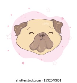 Adorable beige puppy Pug . Vector illustration.
