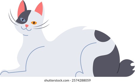 Adorable bicolor cat with heterochromia lying down, enjoying a moment of tranquility and showing its unique and beautiful features, perfect for pet lovers and animal themes