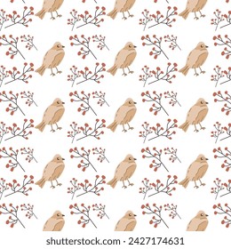 Entzückender Vogel mit floralen Elementen - nahtloses Muster. Vektor-Illustration kann für Tapete, Poster, Druck verwenden. Herbstfarben. 