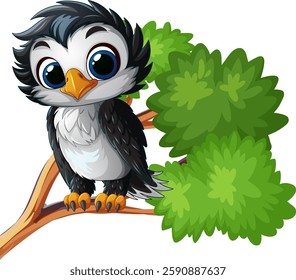 Adorable bird perched on a leafy branch