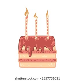 Adorable birthday cake illustration with bold frosting and glowing candles. Perfect for sweet-themed invitations, party decor, or printable art. Rustic and playful design suited for festive occasion