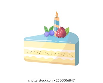 Adorable rebanada de pastel de cumpleaños con vela para la celebración 