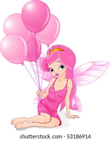 Adorable Birthday Fairy with bunch of balloons