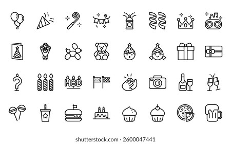 Adorable Birthday Party Icons Collection.