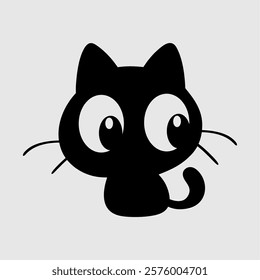 Adorable black cat silhouette with big expressive eyes in a playful and minimalistic vector style. Perfect for stickers, mascots, logos, branding, pet-related designs, and cute artistic projects