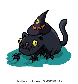 Adorable black cat and witch cat pose in a funny pose