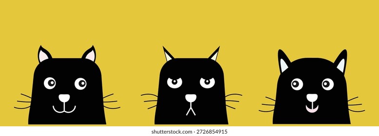Adorable gatito negro con cara y bigotes lindos en un vibrante eps 10