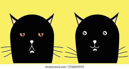 Adorable gatito negro con cara y bigotes lindos en un vibrante eps 10