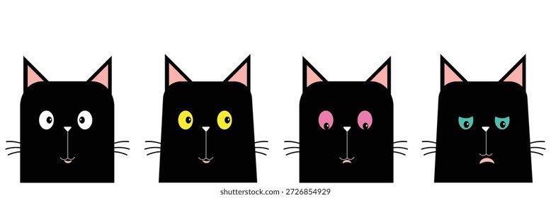 Adorável gatinho preto com rosto e bigodes bonitos em um eps vibrante 10