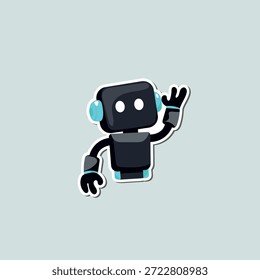 Adorable robot negro flotando en la etiqueta engomada de la mascota del robot de aire