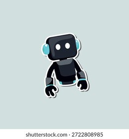 Adorable robot negro flotando en el aire manos abajo pegatina robot mascota