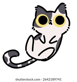 Adorable black and white cat cartoon illustration. Simple cat cartoon illustration 