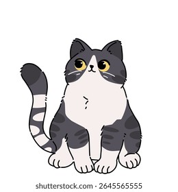 Adorable black and white cat cartoon simple illustration. Cat cartoon minimalist art