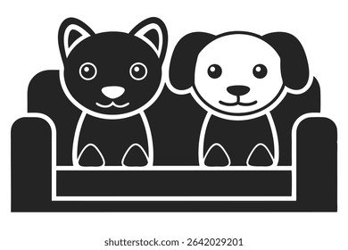 Adorable black and white cat and dog sitting together on a couch vector illustration